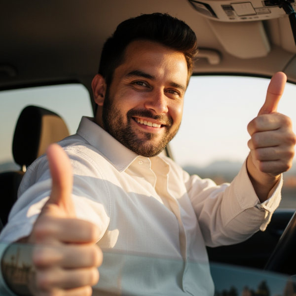 Image d'un chauffeur de taxi souriant et chaleureux.